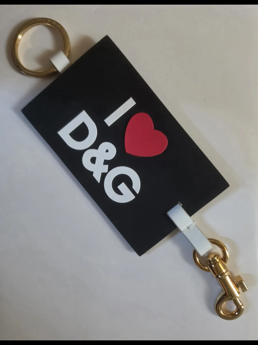 Dolce & Gabbana Keychain Black Silicone DG Logo Gold Brass Keyring
